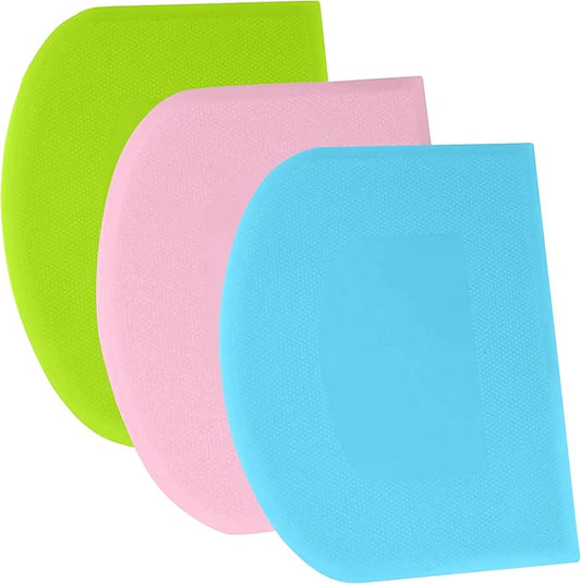 SURDOCA Dough Scraper Bench Scraper - 3P 13x7.9" Plastic Flexible Bowl Scraper, Sharp Edge & Angles Cake Scraper. Non-Slip Bakeware Decorating Tools Sculpting & Modeling Tools - Pink+Blue+Green