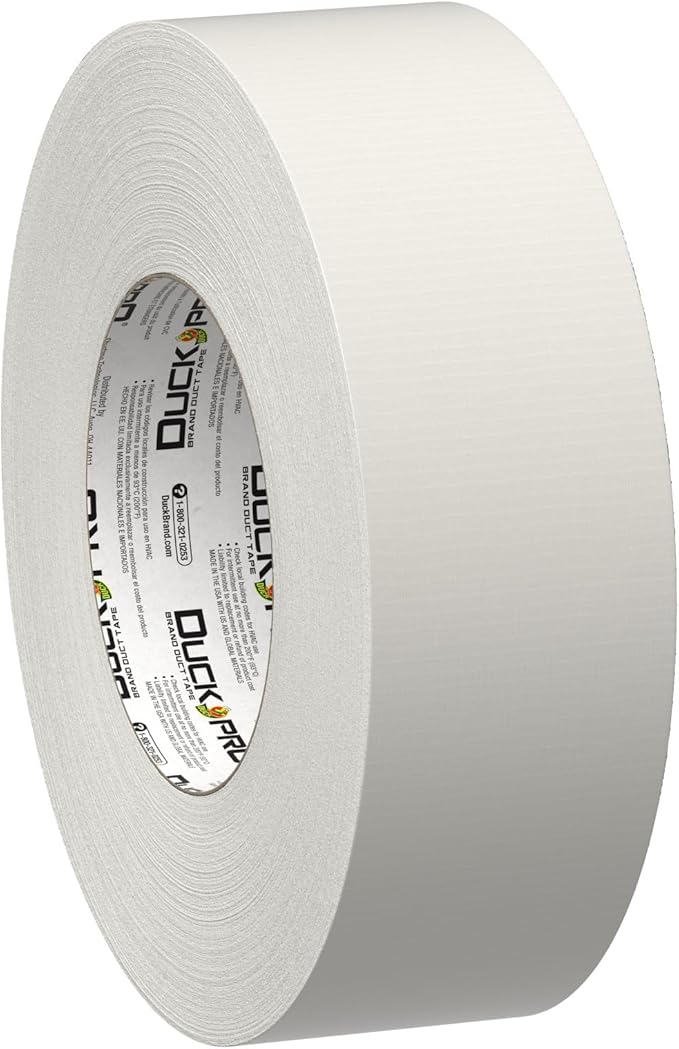 Duck Pro Heavy Duty Duct Tape for Long Lasting Repairs, 2" Wide (1.88 in x 55 Yds) Performance Grade Tape with Waterproof Backing, White, 1 Roll
