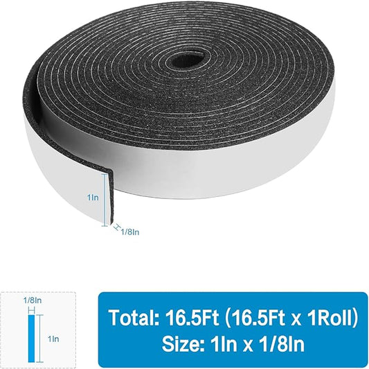 DGSL Foam Insulation Tape, 1In x 1/8In x 16.5Ft Weather Stripping Door Seal Strip for Doors and Windows,Sliding Door, Soundproofing Door Seal,Weatherstrip,Air Conditioning Seal Strip