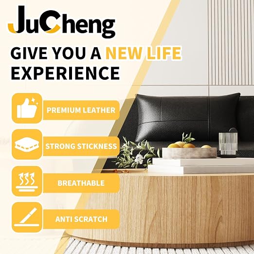 JuCheng Leather Repair Patch 8x79 Black, Breathable Perforated Adhesive Self-Adhesive Repair Patch, Furniture Couch Car Seats Office Chairs Sofa Repair Patch Refurbished Patch (Black, 8x79inch)