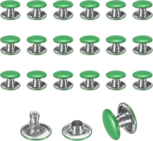 uxcell 120 Sets Leather Rivets, 8mm Double Cap Rivets, 6mm Height Tubular Metal Studs for Leather Craft Repair and Decoration DIY Clothes, Shoes, Bags, Belts, Green