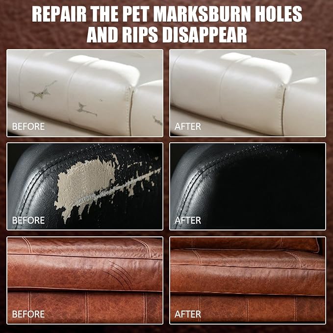 Brown Leather Repair Kit for Furniture, Leather Couch Repair Kit for Car Interior, Car Seats, Sofa, Jacket and Purse, Vinyl Repair Kit with Color Matching Guide, Restores Artificial, Genuine Pleather