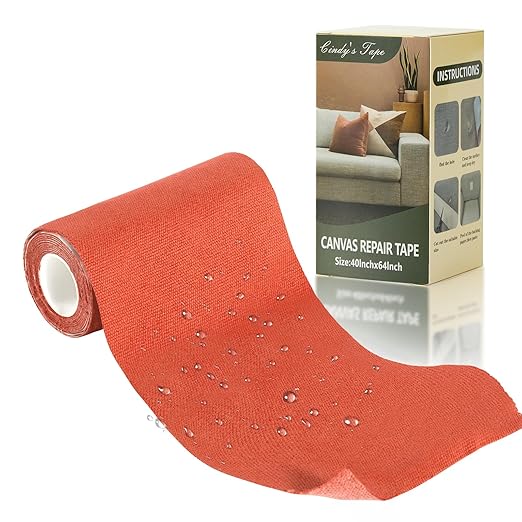 Linen Canvas Repair Tape, 4×63 Inches Orange Waterproof Self-Adhesive Patch for Outdoor Gear, Durable Fabric Tape for Boat Covers, Couch,Tents, Sofas, Sun Shades, Awnings, and Lounge Chairs