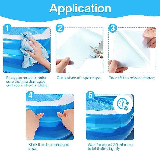 Pool Patch Repair Kit - Strong Adhesive Waterproof Tape for Inflatable Above Ground Pools & Hot Tubs, TPU 4in X 7ft Pool Liner Patch Kit- Fix Leaks Fast