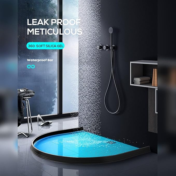 Hi-Na 3ft/5ft/6ft/8ft10ft Collapsible Shower Threshold Water Dam Water Barrier for Shower and Water Stopper Keeps Water Inside Water Threshold for Wet and Dry Separation (6ft, Black)