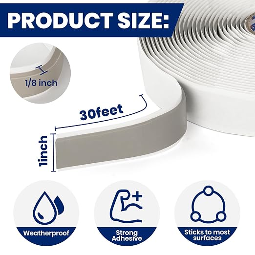 ADHES Premium Butyl Sealant Tape 1" x 30 'x 1/8" Gray Butyl Rubber Sealant Tape for RVs, Vehicles, Marine and Home Repair – Ideal for Headlights, Windows, Doors, and Windshields
