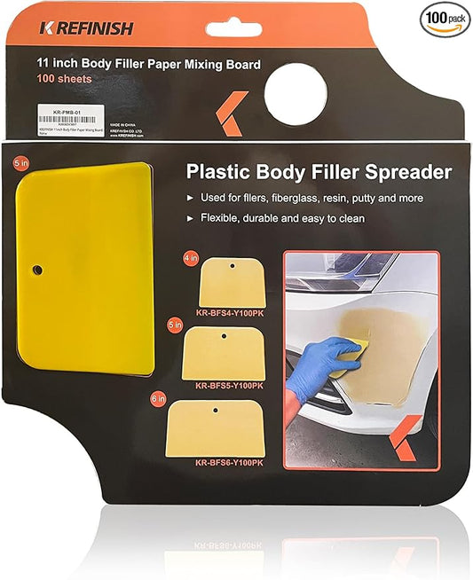 KREFINISH Body Filler Mixing Board Disposable Paper Mixing Board Sheets, Superior Mixing Pad for Contamination Free Body Filler Mixing, 100Pcs Solvent Resistant Tear-Off Quick-Mixing Papers