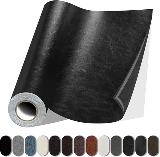Leather Repair Patch, 17X79 Inch Glossy Self Adhesive Leather Repair, Large Vinyl Patch Tape for Couches, Furniture, Car Seats, Cabinets, Wall, Handbags （17X79 Inch, Black）