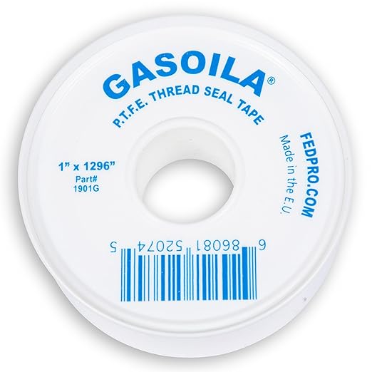 Gasoila PTFE Thread Seal Tape – Professional-Grade, 1 Inch x 1296 Inch, Low-Density Thread Tape for Plumbing and Water Pipes – Leak-Proof Seal, Non-Toxic