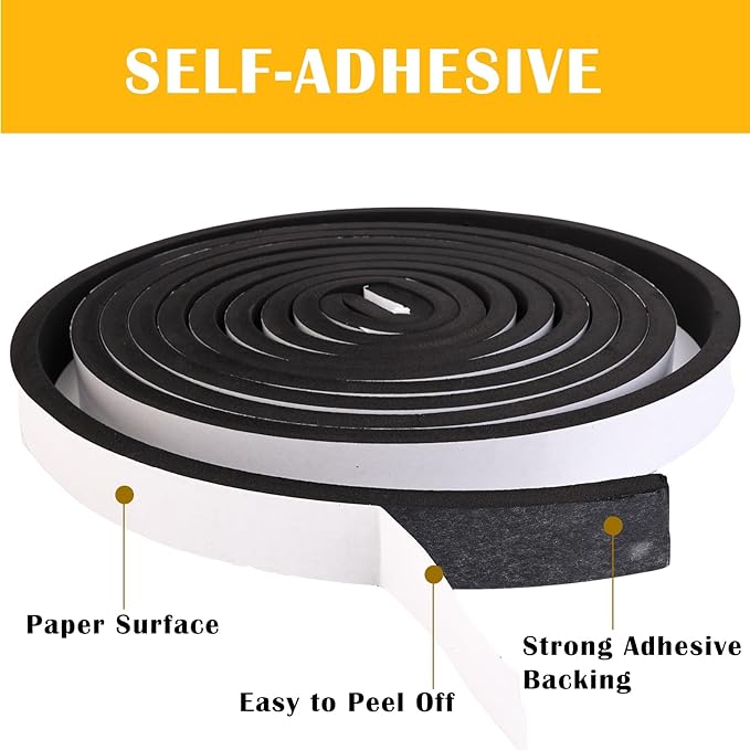 2" Wide x 1/8" Thick Closed Cell Weather Stripping, Sponge Rubber Foam Tape Single Sided for AC Window Seal and Door Frame Insulation, High Density Foam Strip with Self-Adhesive, Soundproof 16.5ft