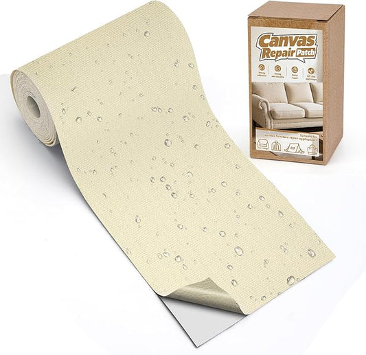 Canvas Repair Tape, 4×79 in Waterproof Fabric Repair Tape, Self-Adhesive Canvas Fabric Patches for Repairing Boat Covers, Sun Shades, Sofas, Tents, Lounge Chairs, Awnings, Light Beige-Yellow