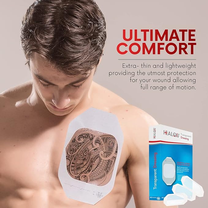 Transparent Film Dressing - 2.3" x 2.7" (20 Pack) - Waterproof Adhesive Wound Bandages for Post-Surgical Shower, IV Shield, Tattoo Aftercare, Clear Breathable Dressing Patches by HEALQU