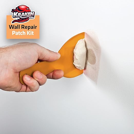 Kraken Bond Drywall Patch Repair Kit - (12x8 fl.oz.) Easy to Use Wall Patch Repair Kit for Drywall Hole & Cracks, Includes Aluminum Self-Adhesive Patch, Grit Sandpaper, Plastic Putty Knife, 12 Pack