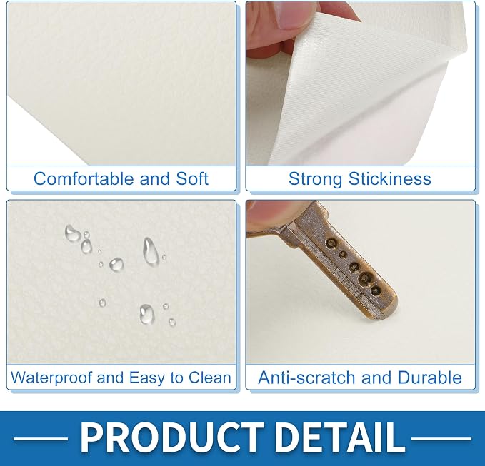 Self Adhesive Leather Repair Patch Strong Stickiness 39"x39" Leather Repair Tape PVC Faux Leather White 1 Pcs