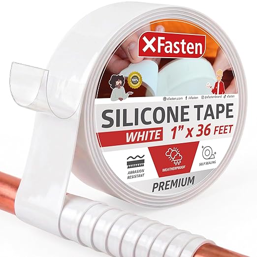 XFasten Self Fusing Silicone Tape Waterproof White– 1" x 36 Feet, Self Amalgamating Tape, Silicone Rubber for Plumbing, Sealing Pipes, Hose Repair, Outdoor Coax and Electrical Cables – Weatherproof