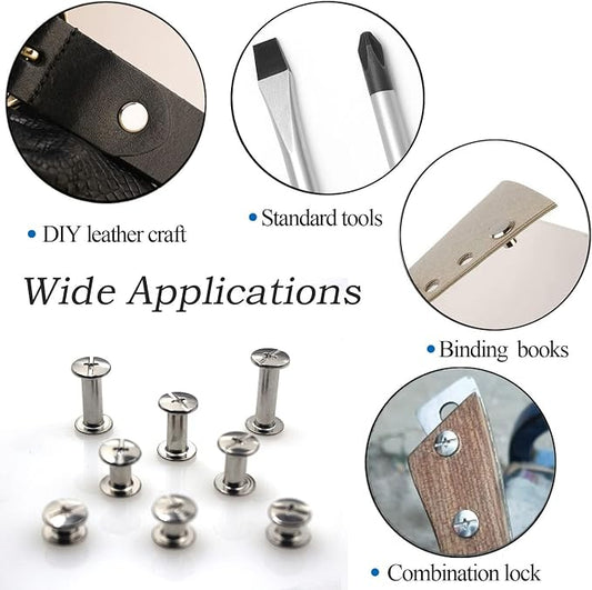 110 Sets 8 Sizes Chicago Screws Assorted Kit Round Head Stud Leather Screws Chicago Rivets for DIY Leather Decoration Bookbinding (M5*4,5,6,8,10,12,15,18)（Silver）