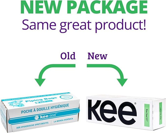 KEE-SEAL Disposable Pastry Bags, Piping Bag with Grip Tight Outer Surface, Smooth-Flow Interior, Easy Tear Perforation, Convenient Dispenser Box, 21-Inch, Clear