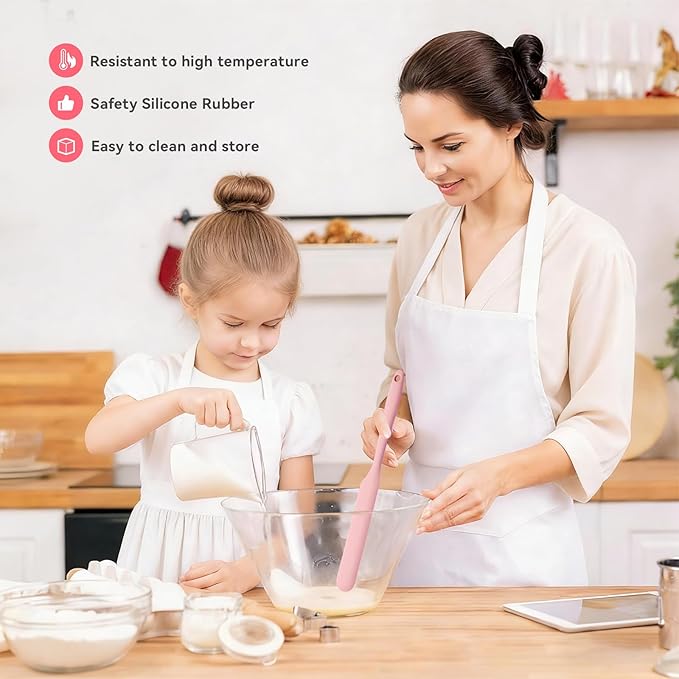 Silicone Jar Spatula Set of 5, Long Handle Skinny Spatula and Spurtle for Sourdough Starter, Flexible Jar Scraper for Peanut Butter, Jam, Icing, Cream with No Batter Left Behind (5)