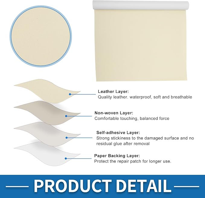 Self Adhesive Leather Repair Patch Strong Stickiness 30"x16" Leather Repair Tape PU Leather Beige White 1 Pcs