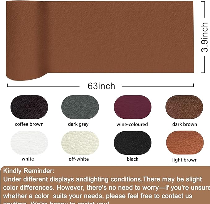 Leather Repair Patch Tape,3.9 x 63 Inches Self Adhesive Leather Patches for Furniture,Vinyl Repair Kit for Car Seat,Couches,Sofas,Office Chairs,Light Brown