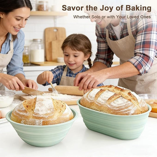 Upgraded & Thickened Silicone Banneton Bread Proofing Basket, JOCXSPI 10" Oval & 9" Round Sourdough Basket with Silicone Lid, Foldable, Non-Stick, BPA-Free, Easy-Clean