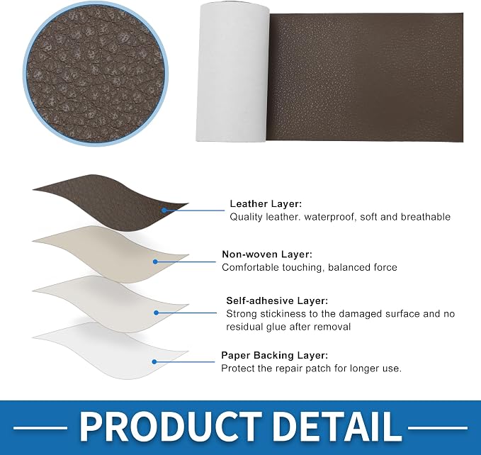 Self Adhesive Leather Repair Patch Strong Stickiness 3.1"x60" Leather Repair Tape PU Leather Coffee 1 Pcs