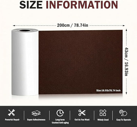 Leather Repair Patch, 17 x 79 Inch, Self Adhesive Leather Repair Tape, Large Vinyl Patch Kit, Vinyl Repair Tape, for Couches, Car Seats, Chairs, Furniture (Dark Brown)