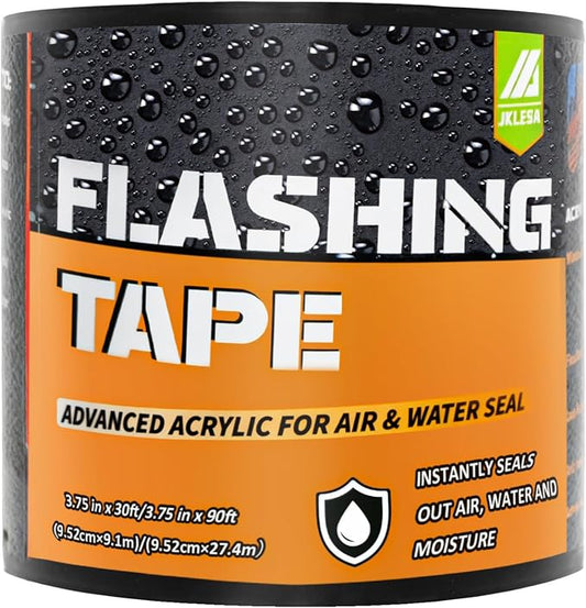 Flashing Tape for Windows and Doors, 3.75 in x 30 ft Roll, Acrylic Adhesive, Black Self-Adhesive Flashing Tape, Waterproof, UV Resistant, Great for Sealing Doors, Windows, and Construction & Repairs