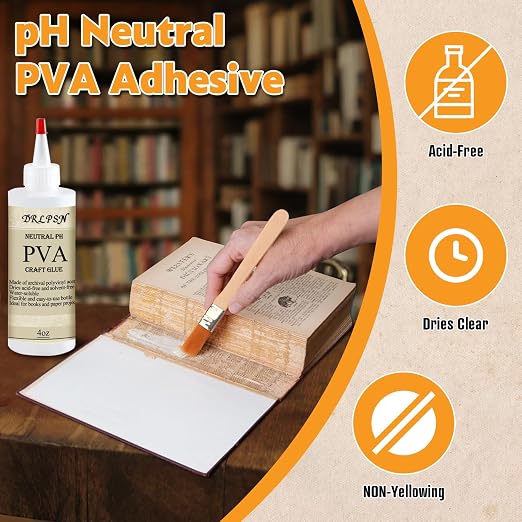 PVA Glue Book Binding, PH Neutral PVA Adhesive, Professional-Grade Strength Acid-Free Book Glue, Dries Clear & Remains Flexible, Used for Book Repair, Framing & Crafts | Safe for Paper (4 oz)