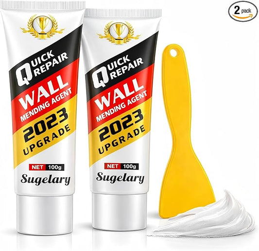 Drywall Repair Kit, 2 Pack Wall Mending Agent, Wall Spackle Paste with Scraper, White Plaster Effortlessly Fixes Small Holes and Cracks