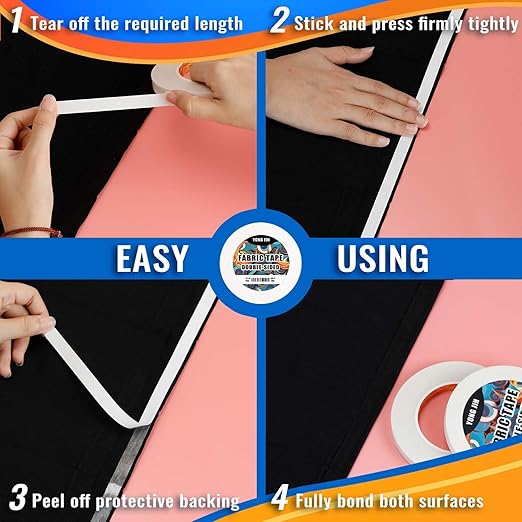YONGJIN Double-Sided Fabric Tape (2 Rolls) - No Sewing or Ironing Required, Perfect for Quick Clothing Repairs, Fabric Bonding, Adhesive Cloth Tape for Hemming and DIY Crafts (2/5inch+1inch)