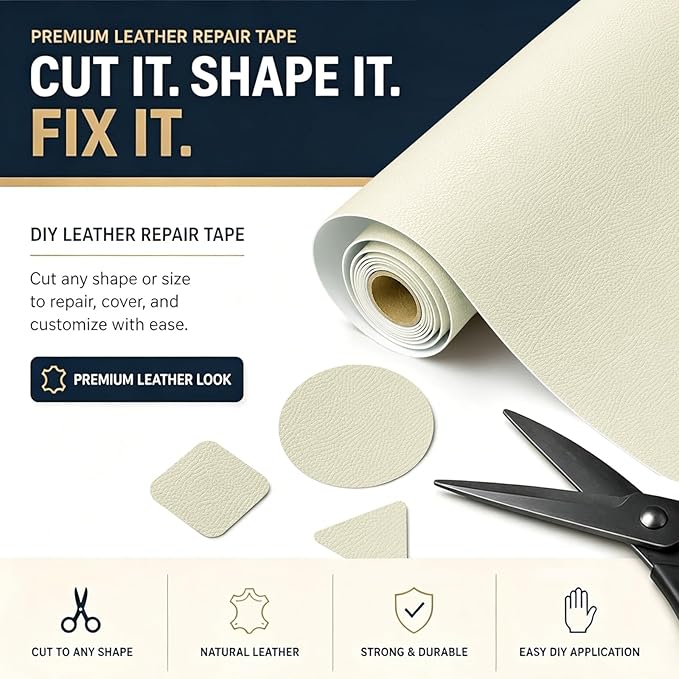 Leather Repair Patch for Couches Self-Adhesive Leather Repair Tape kit for Furniture Sofa Vinyl Car Seats Couch Chairs Shoes Down Jackets (Beige, 3.9X79 inch)