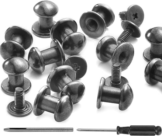 YORANYO 30 Sets 8MM Round Head Button Stud for Leather Chicago Screws Spikes and Stud Leather Rivets Screws Button Rivets for Repair and Decorate Clothing Shoes Belts Bags Dog Collars (Gunmetal)