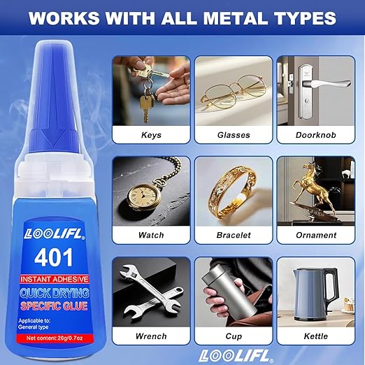 20ml Super Glue Dries Instantly, LOOLIFL High Viscosity 401 Strong Instant Adhesive Bond Transparent All-Purpose Universal for Plastic Wood Metal Rubber Leather Manicure DIY Crafts (401-5pcs)