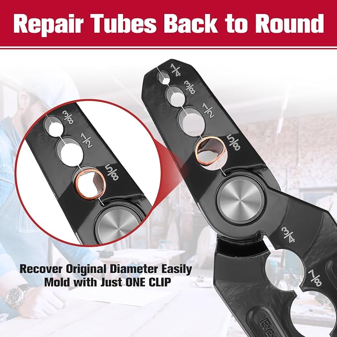 Copper Tubing Repair Tool, Copper Pipe Rounder with 6 Hole 1/4, 3/8, 1/2, 5/8, 3/4, 7/8 Inch, HVAC Refrigerant Pipe Repairer for Copper Aluminum Pipe
