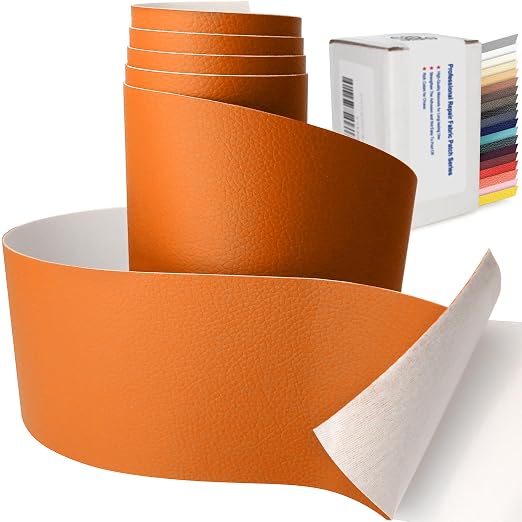3 X 60 inch Self Adhesive Leather Repair Patch, Orange Leather Repair Tape for Furniture, Adhesive Leather Patch for Car Seat Repair, Leather Repair Kit for Couch (Orange)