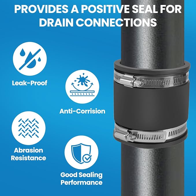 2 Pcs 2-1/2 IN Flexible PVC Pipe Coupling with Stainless Steel Clamps Fit 2-1/2 IN Nominal Pipes, Couplers for Plastic and Copper Pipe Plumbing Connections, Drain Repair, Dust Hose