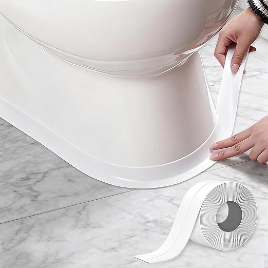 White Caulk Tape, Bathroom Waterproof Caulking Tape, Self-Adhesive Sealing for Kitchen Sink, Bathroom, Window, Shower, Toilet, Tub Floor Wall Tile Flex Edge Protector Strips (1.5" x 10.5Ft)