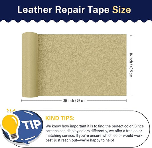 Zenyao Leather Repair Patch Tape - Self Adhesive Leather Repair Kit for Car Seat Furniture, Heavy Duty Vinyl Repair Patch for Couch Sofa, Waterproof Fix for Tears, 12x30 Inch Roll, White Khaki