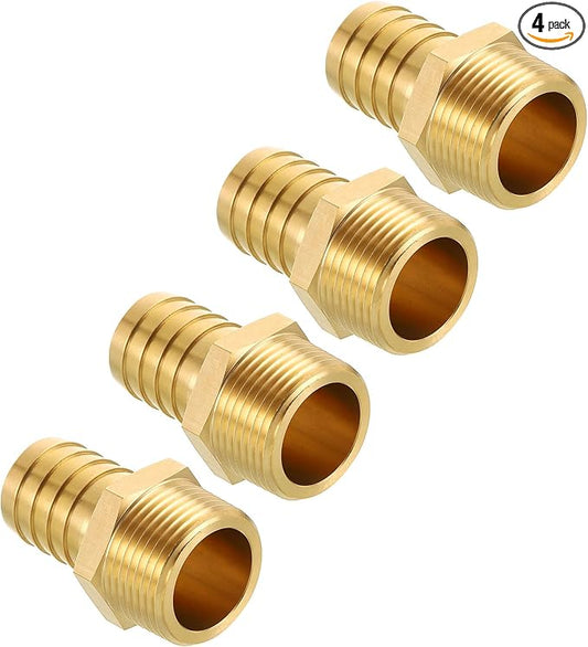 Pack of 4 Brass Hose Barb Fittings 1" Hose Barb to 1" NPT Male Fittings