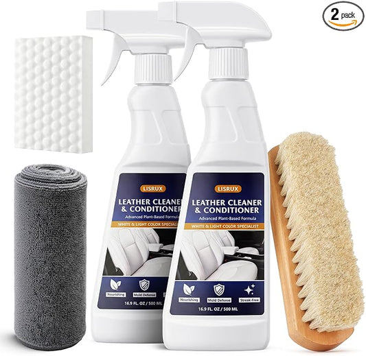 2-in-1 Leather Cleaner and Conditioner,16.9 oz,2 Pack,Car Cleaner and Conditioner for White & Black Vegan Leather,Safely Cleans & Conditions Leather Car Interiors,Furniture,Shoes,Boots,Bags & More