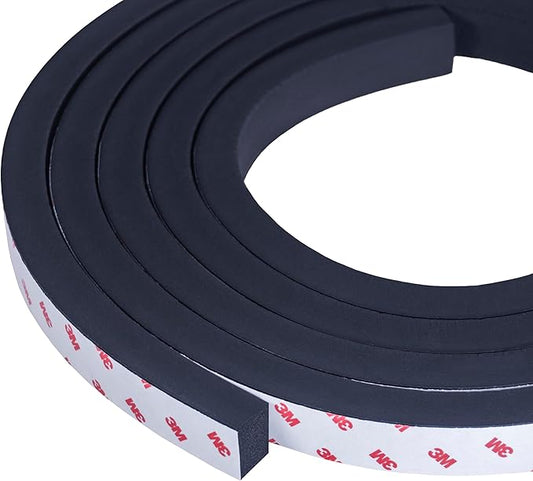 Neoprene Waterproof Rubber Foam 1” (w) x 3/4” (h) x 12 Feet Long Weather Stripping Door Seal Insulation Shock-Absorbing 3M Self-Adhesive Tape for Door Frames, Windows – Black, 1 Continuous Roll