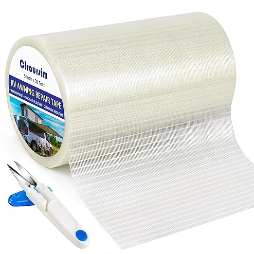 RV Awning Repair Tape, 5" x 39FT Heavy Duty Waterproof Fabric Repair Tape for Camper, Tent, Tarp & Boat Covers, UV Resistant Canvas Patch Tape for Outdoor Tear Repair