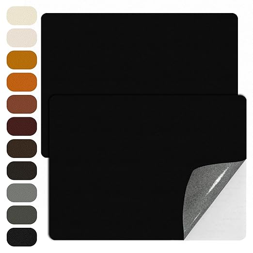 WILDREEDS 2 Pcs 8 x11 Inch Leather Repair Patches, Self-Adhesive Leather Patch for Sofas, Couch, Furniture,Tote Bags, Car Seats (Black)