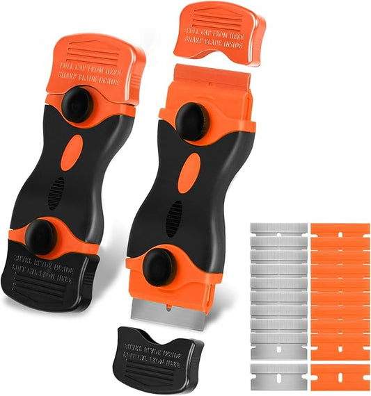 THINKWORK Razor Blade Scraper - 2Pcs Razor Scraper Set with 20Pcs Razor Blades, Scraper Tool for Removing Labels, Decals, Stickers, Paint, Caulk, Adhesive