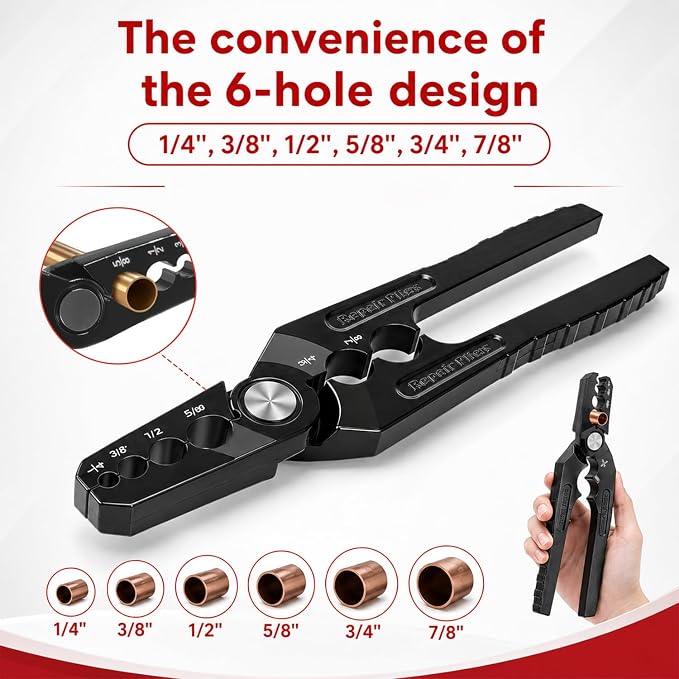 Manual Copper Tube Rounder, Flat Tube Repairer Pliers, Manual Copper Tubing Repair Tool with 6 Hole - for 1/4", 3/8", 1/2", 5/8", 3/4" 7/8" Aluminum Pipe
