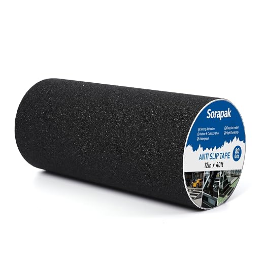 12in x 40 Ft Anti Slip Tape, 80 Grit Black Grip Tape for Stairs | waterproof, strong adhesive, easy peel and stick, ramps, steps, decks, warehouse floors, garage floors, outdoor walkways