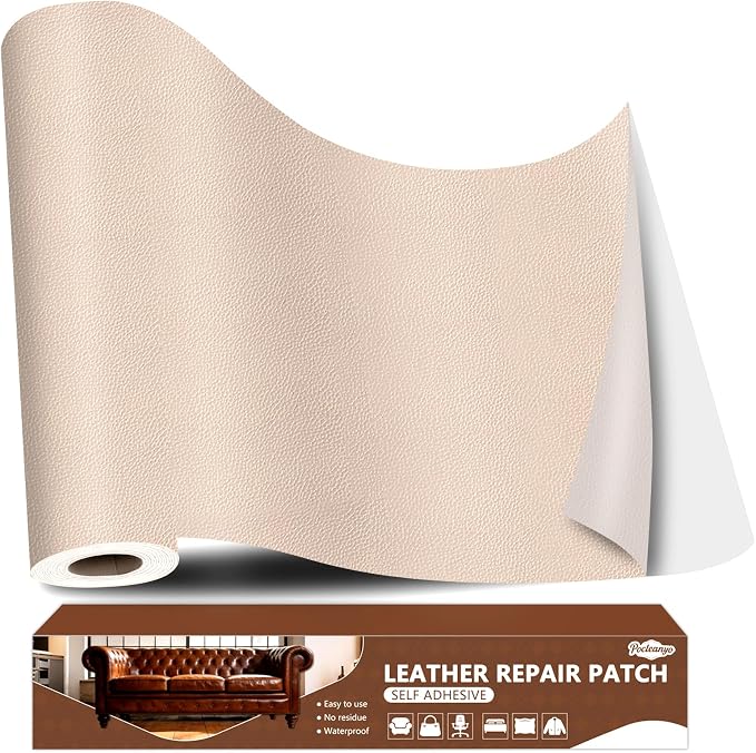 Khaki Leather Repair Tape, 16x120 Inch Leather Repair Patch Self-Adhesive, Waterproof Faux Leather Patch, Vinyl Repair Tape for Couch, Sofas, Furniture, Office Chair, Car Seats