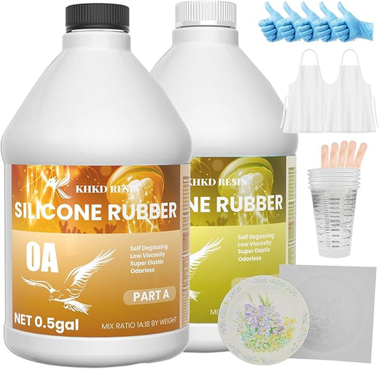 KHKD RESIN Silicone Mold Making Kit, 0A Liquid Silicone Rubber 1 Gallon, Extra Soft & Elastic Molding Silicone – Bubble-Free, Easy Demold for Resin Molds, 3D Molds, Candle Molds, Soap Molds