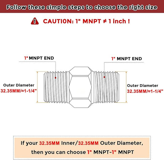 Pack of 1, 1" Male NPT to 1" Male NPT Solid Brass Hex Nipple Hose Connectors, Male Pipe Adapter for Pipe Leak Repair, Bathroom Remodeling, Tool Extensions, Compression